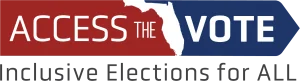 access the vote florida logo a white image of the state of florida with a red box to the left with the words access the and a blue box to the right with the word vote and then inclusive elections for all written below the box
