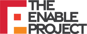 enable project logo a red and orange e and then the words the enable project to the right in black ink