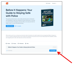 A screenshot of the webpage that shows the course and a red arrow pointing at the bottom to where it says go to lesson