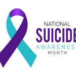 blue and purple ribbon for national suicide awareness month