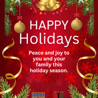 holiday graphic with gold bells a hannukah menorah a kwanza menorah a red background and green leaves in the corners holiday graphic with gold bells a hannukah menorah a kwanza menorah a red background and green leaves in the corners