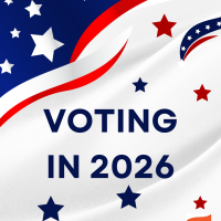 clip art of an abstract american flag and the words voting in 2026