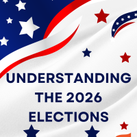 background of an abstract american flag with the words understanding the 2026 election