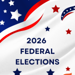 abstract american flag background and the words 2026 Federal Elections