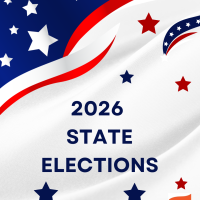 infographic with an abstract american flag and the word s2026 state elections