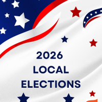 an abstract american flag with the words 2026 Local Elections