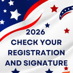 abstract american flag with the words 2026 check your registration and signature