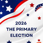 abstract american flag with the words 2026 the primary election