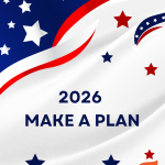 infographic with an abstract american flag and the words 2026 make a plan