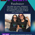 two woman wearing alzheimers shirts and promoting a fundraiser for Alzheimer's awareness